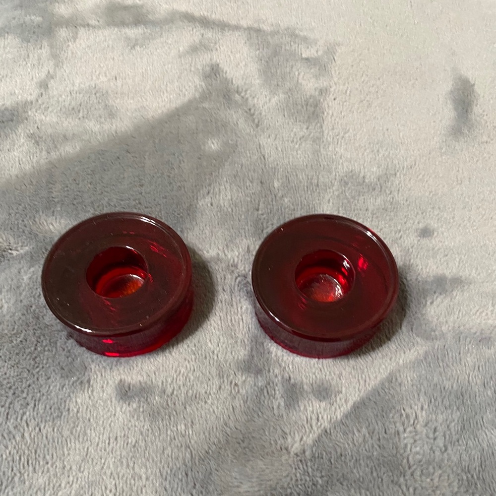 2 Crate and Barrel glass candlestick holders